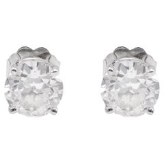 GIA 1.51 Carat Old European Cut Diamond White Gold Stud Earrings
