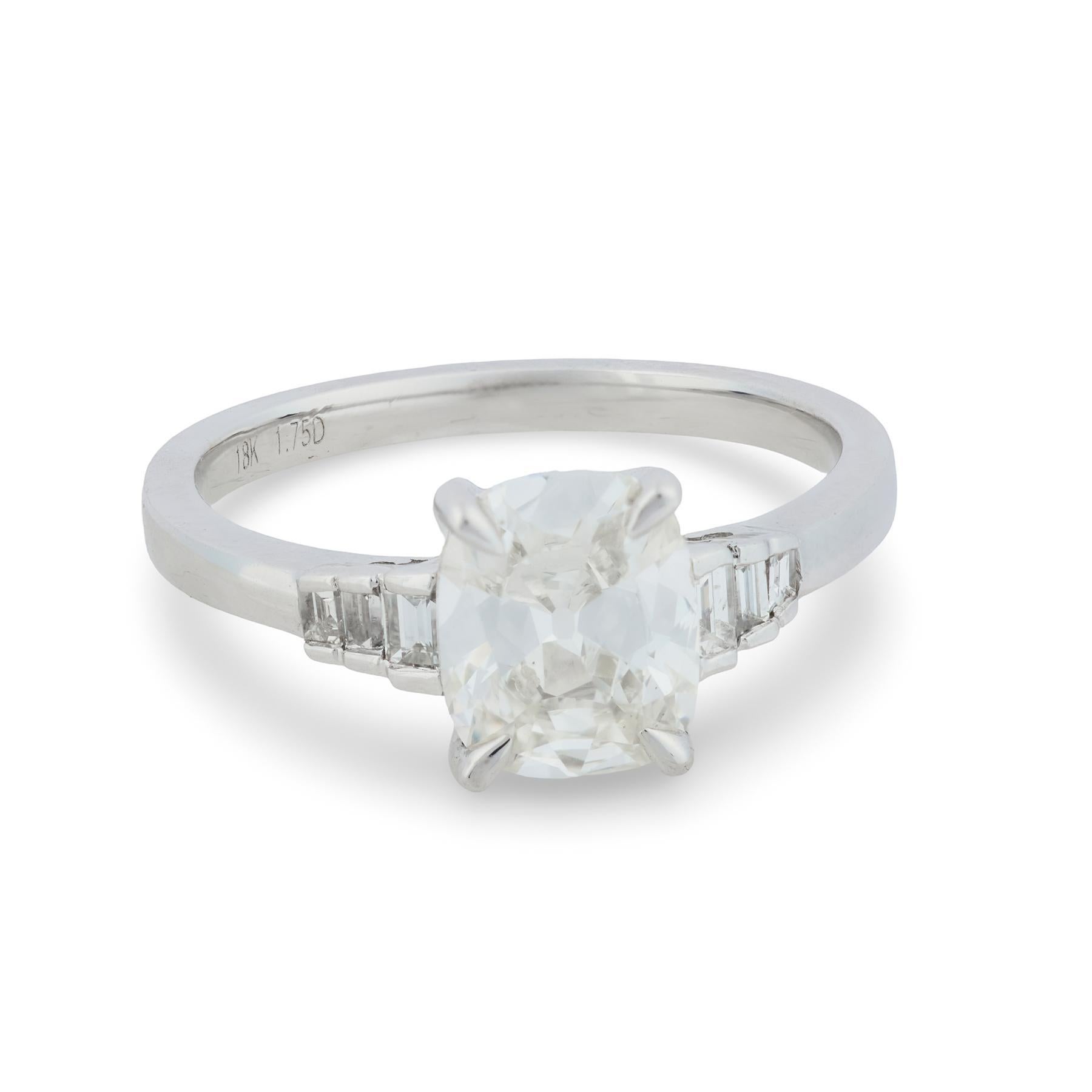 Moderne Bague de fiançailles en or blanc 18k GIA 1,51 carat diamant taille ancienne mine en vente