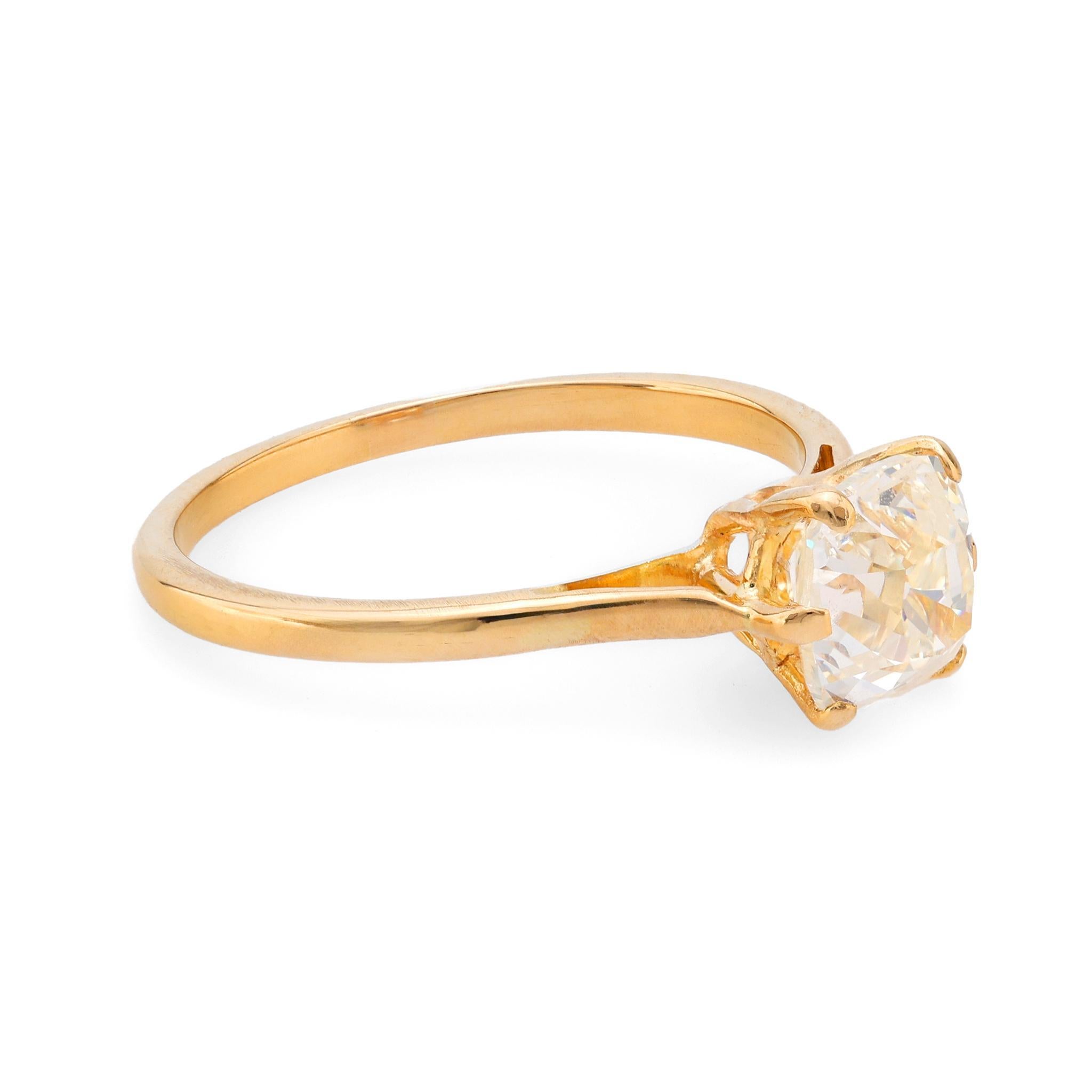 Verlobungsring aus 18 Karat Gelbgold mit GIA 1,51 Karat Diamant im alten Minenschliff (Moderne) im Angebot