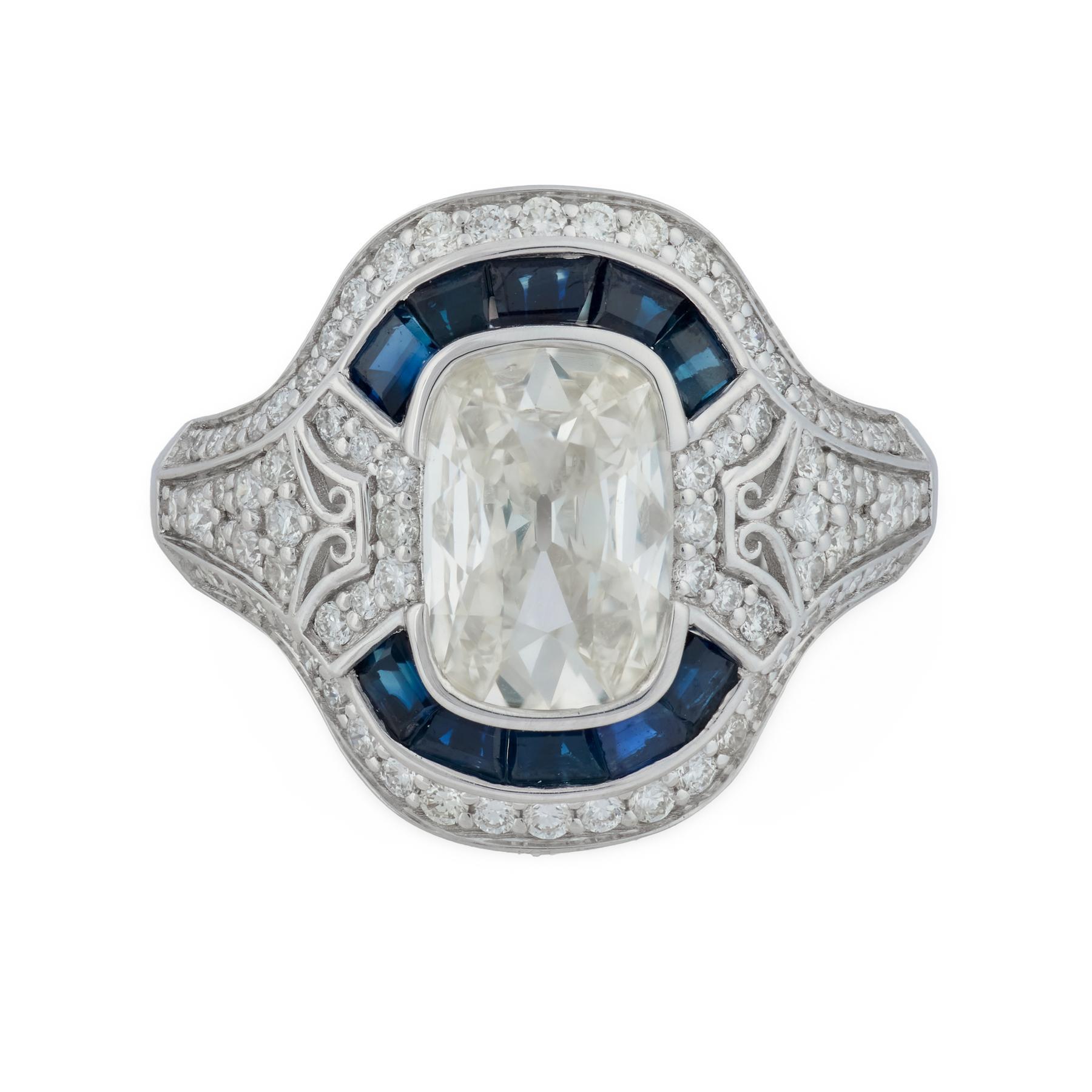 Moderne Bague en or blanc 18k GIA 1,51 carat diamant taille ancienne mine saphir en vente