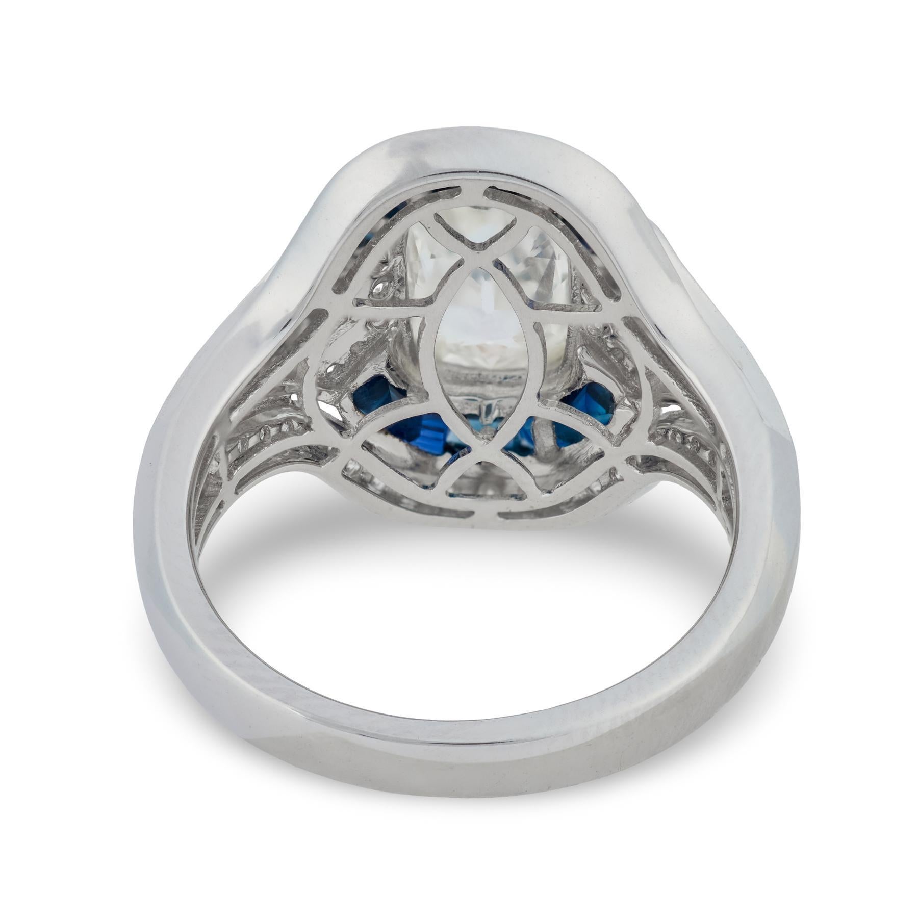 Bague en or blanc 18k GIA 1,51 carat diamant taille ancienne mine saphir Pour femmes en vente