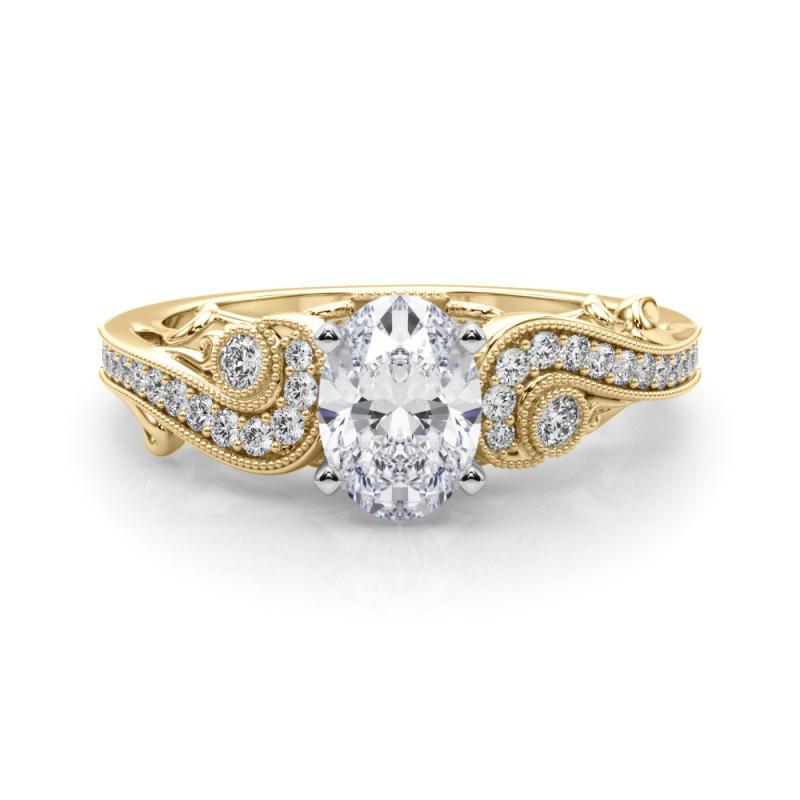 GIA 1.51 Carat Oval Three-Stone Curved Bypass 18K Yellow Gold Diamond Ring