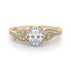 GIA 1.51 Carat Oval Three-Stone Curved Bypass 18K Yellow Gold Diamond Ring