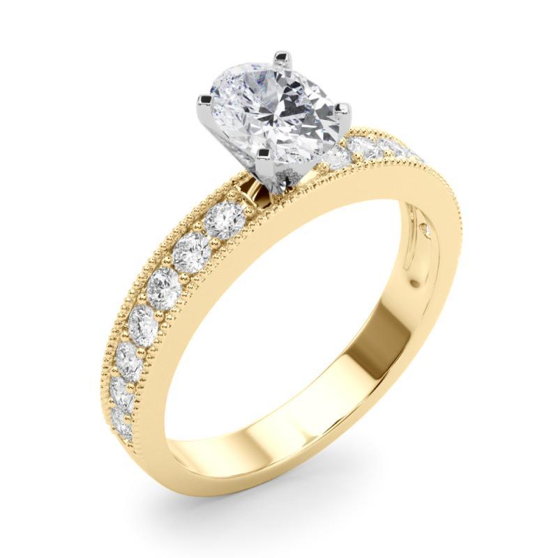 GIA 1.51 Carat Oval Vintage Milgrain Channel 18K Yellow Gold Diamond Ring Pour femmes en vente