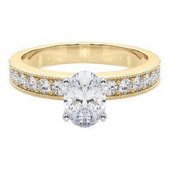 GIA 1.51 Carat Oval Vintage Milgrain Channel 18K Yellow Gold Diamond Ring