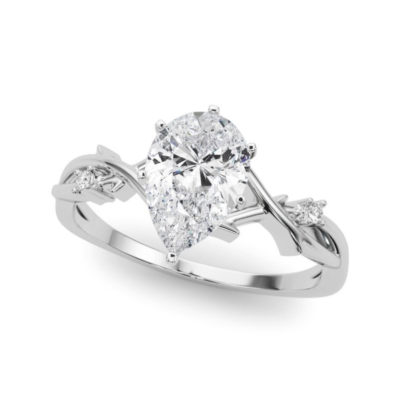 Taille poire GIA 1.51 Carat Pear Vine Band Nature Inspired  Bague en diamant en vente