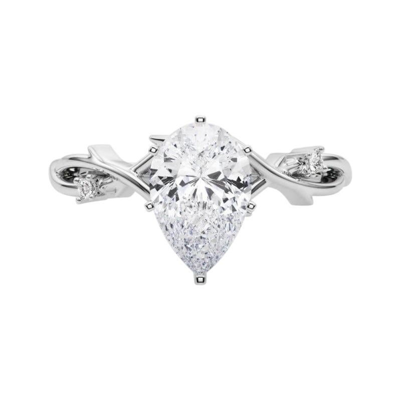 GIA 1,51 Carati Pear Vine Band Nature Inspired  Anello con diamante