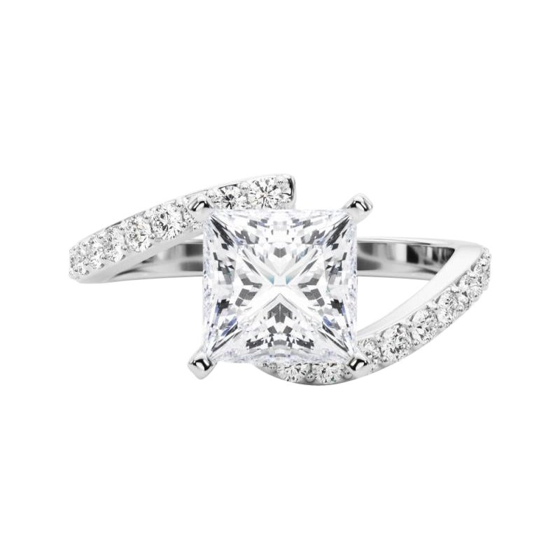 GIA 1.51 Carat Princess Curved Bypass Pave Shank  Diamond Ring