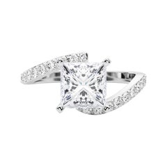 GIA 1.51 Carat Princess Curved Bypass Pave Shank  Diamond Ring