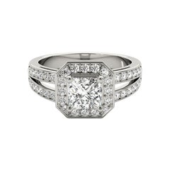 GIA 1,51 Carati Princess Cushion Halo Split Shank Anello con diamanti in oro bianco 18K
