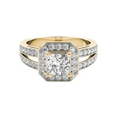 GIA 1.51 Carat Princess Cushion Halo Split Shank Bague diamant en or jaune 18K