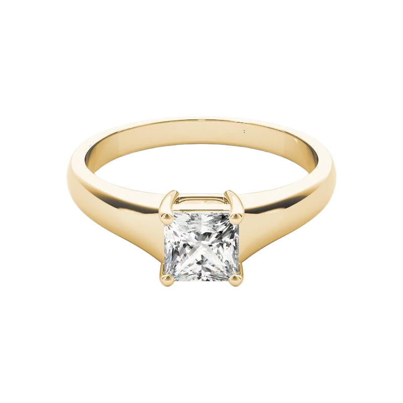 GIA 1,51 Carati Taglio Principessa Solitario a Quattro Punte in Oro Giallo 18K Anello di Diamanti