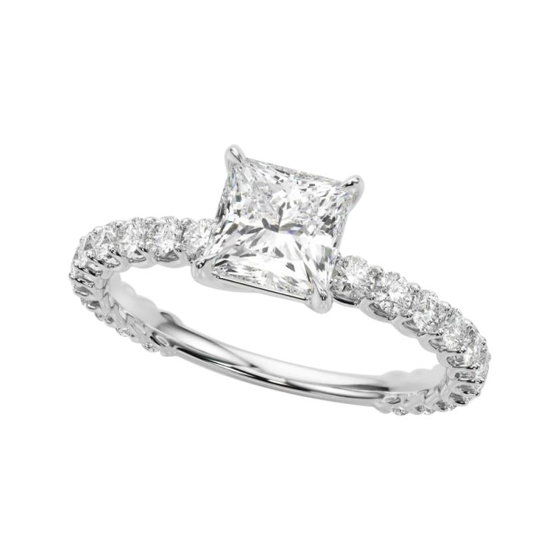 GIA 1.51 Carat Princess Cut avec Eternité Partielle  Bague en diamant