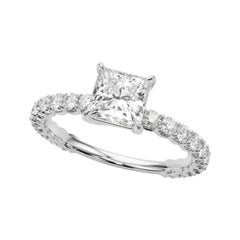 GIA 1.51 Carat Princess Cut avec Eternité Partielle  Bague en diamant