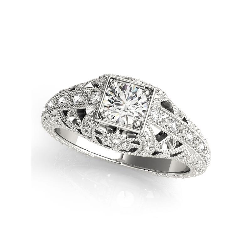 GIA 1,51 Karat Prinzessin Milgrain Openwork Antike 18K Weißgold Diamantring (Carréschliff) im Angebot