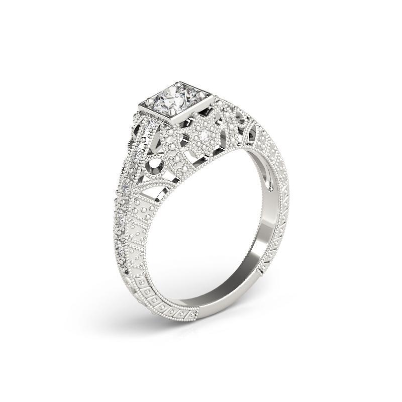 GIA 1,51 Karat Prinzessin Milgrain Openwork Antike 18K Weißgold Diamantring Damen im Angebot