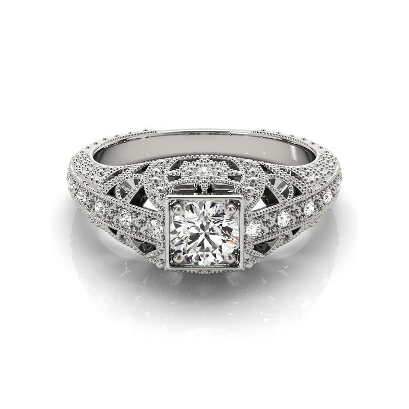 GIA 1.51 Carat Princesse Milgrain Openwork Antique 18K White Gold Diamond Ring