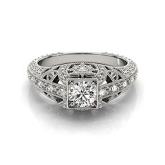 GIA 1.51 Carat Princesse Milgrain Openwork Antique 18K White Gold Diamond Ring