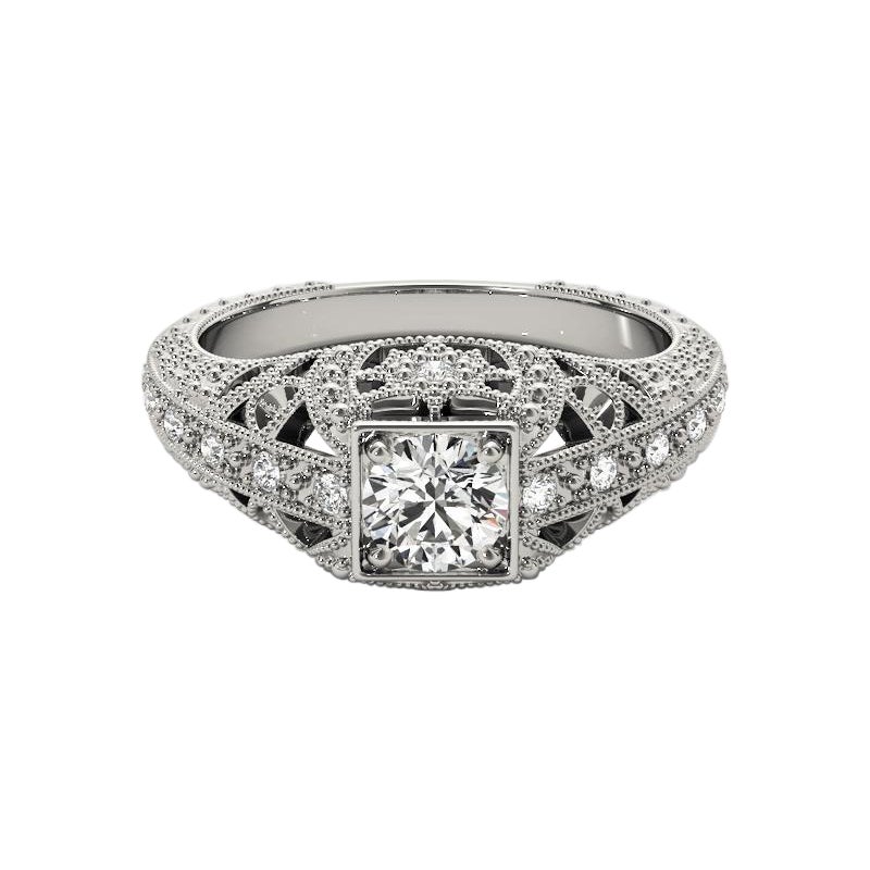 GIA 1,51 Karat Prinzessin Milgrain Openwork Antike 18K Weißgold Diamantring
