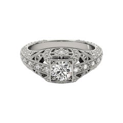 GIA 1,51 Karat Prinzessin Milgrain Openwork Antike 18K Weißgold Diamantring