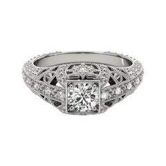 GIA 1.51 Carati Principessa Milgrain Traforato Antico  Anello con diamante