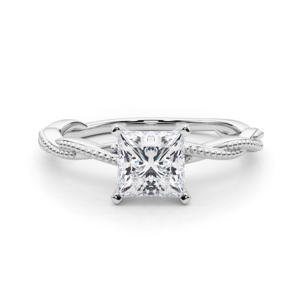 De las mujeres GIA Anillo de diamantes de oro blanco de 18 quilates con banda trenzada princesa de 1,51 quilates en venta