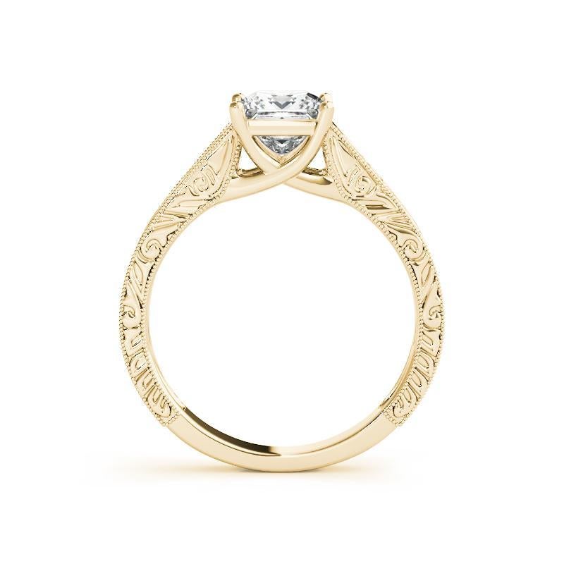 GIA 1,51 Karat Prinzessin Vintage graviert Trellis 18K Gelbgold Diamantring (Carréschliff) im Angebot