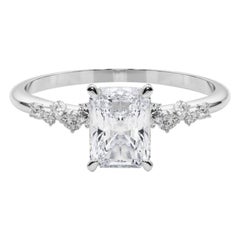 GIA 1.51 Carat Radiant Cluster Trellis Solitaire 18K White Gold Diamond Ring