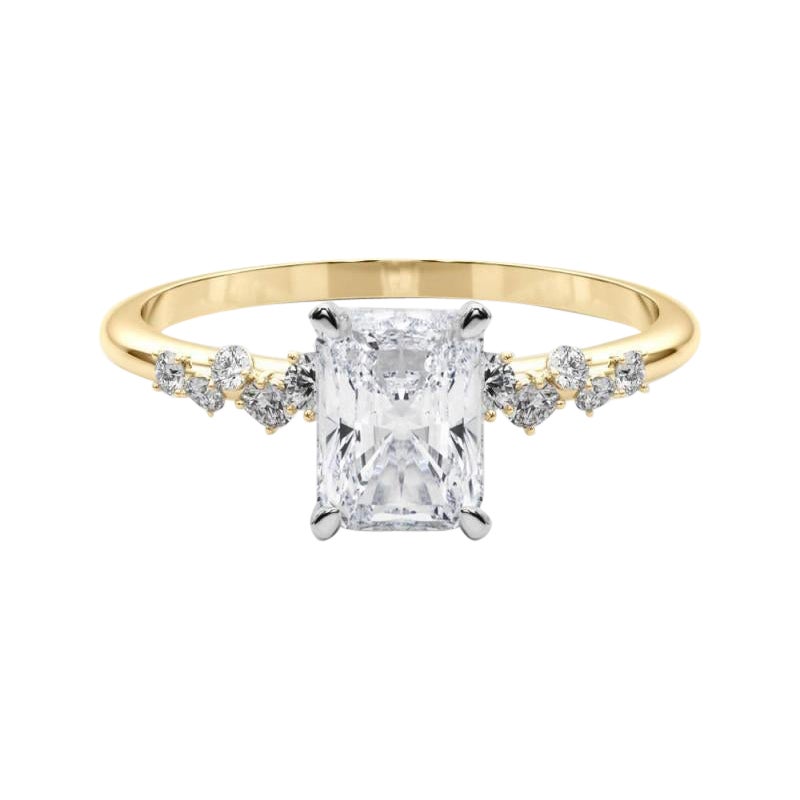 GIA 1.51 Carat Radiant Cluster Trellis Solitaire 18K Yellow Gold Diamond Ring