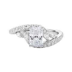 GIA 1,51 Karat Radiant geschwungener Bypass Blatt & Rebe 18K Weißgold Diamantring