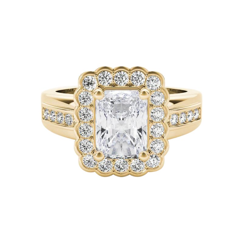 GIA 1.51 Carat Radiant Lace Flower Halo Vintage 18K Yellow Gold Diamond Ring