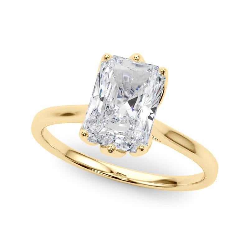 GIA 1,51 Karat Radiant Solitär Kathedrale Tulpe 18K Gelbgold Diamantring (Radiantschliff) im Angebot