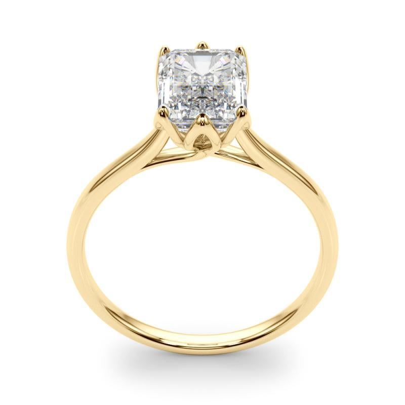 GIA 1,51 Karat Radiant Solitär Kathedrale Tulpe 18K Gelbgold Diamantring Damen im Angebot