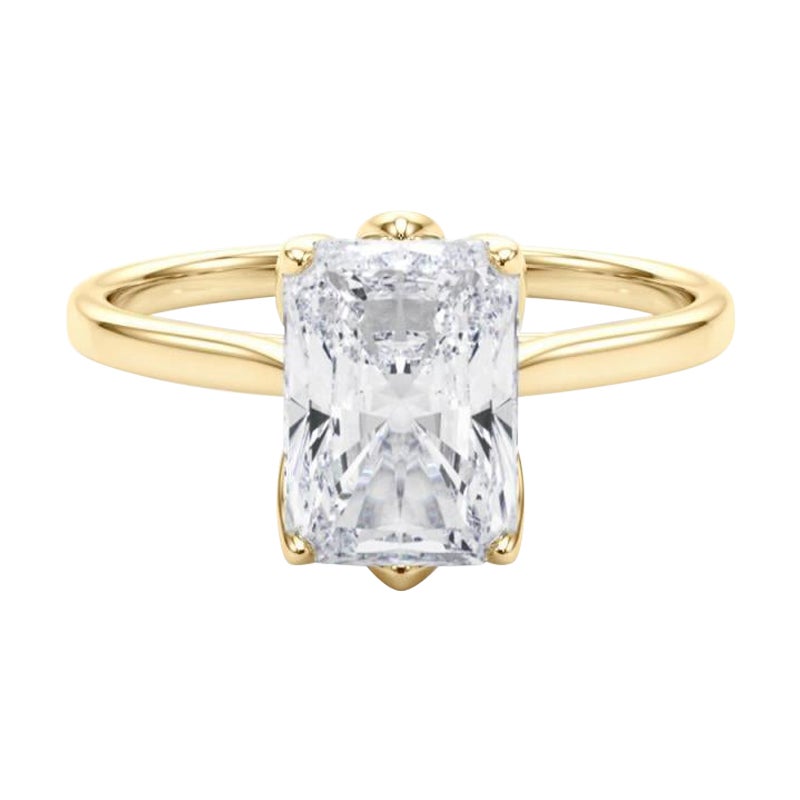GIA 1,51 Karat Radiant Solitär Kathedrale Tulpe 18K Gelbgold Diamantring im Angebot