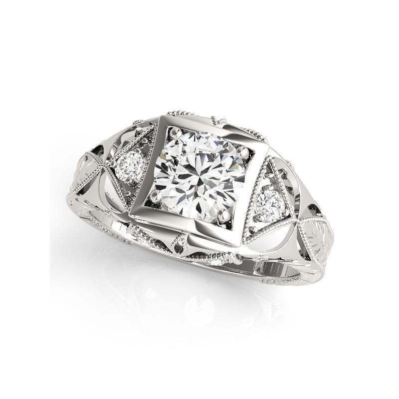 GIA 1,51 Karat Runder antiker durchbrochener gravierter Diamantring aus 18K Weißgold (Rundschliff) im Angebot