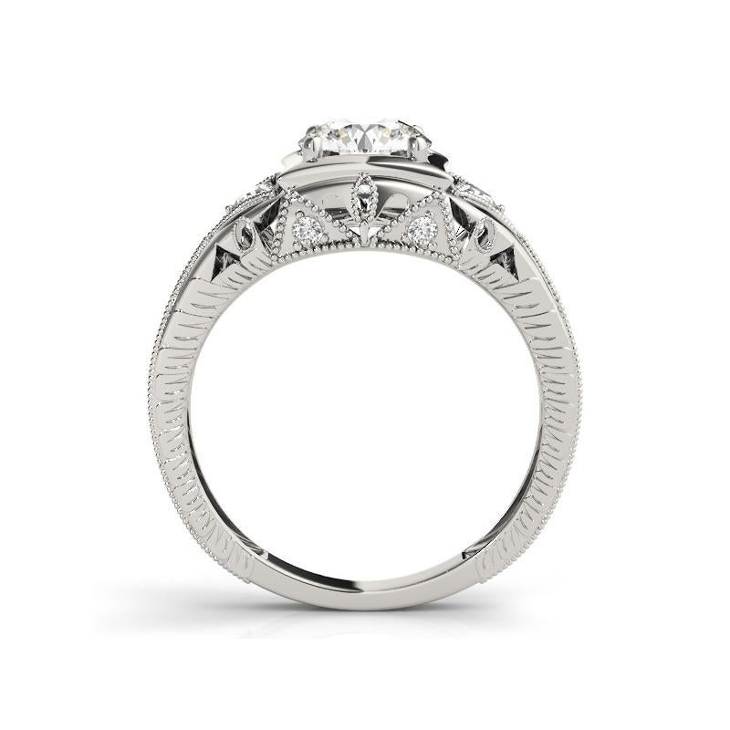 GIA 1,51 Karat Runder antiker durchbrochener gravierter Diamantring aus 18K Weißgold im Zustand „Neu“ im Angebot in New York, NY