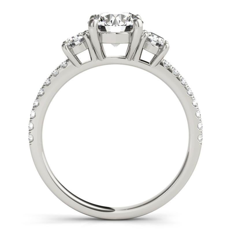 Taglio rotondo GIA 1.51 Carat Round Classic Three-Stone Pave  Diamond Ring in vendita