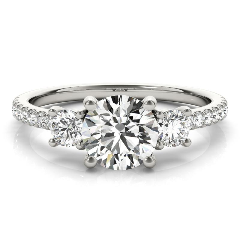 GIA 1.51 Carat Round Classic Three-Stone Pave  Diamond Ring In condizioni Nuovo in vendita a New York, NY