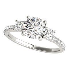 GIA 1.51 Carat Round Classic Three-Stone Pave  Diamond Ring