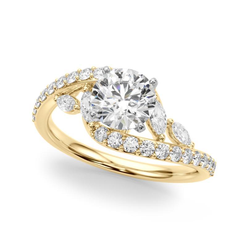 Taglio rotondo GIA 1,51 Carati Rotondo Curvo Bypass Foglia e Vite Anello con Diamante in Oro Giallo 18K in vendita