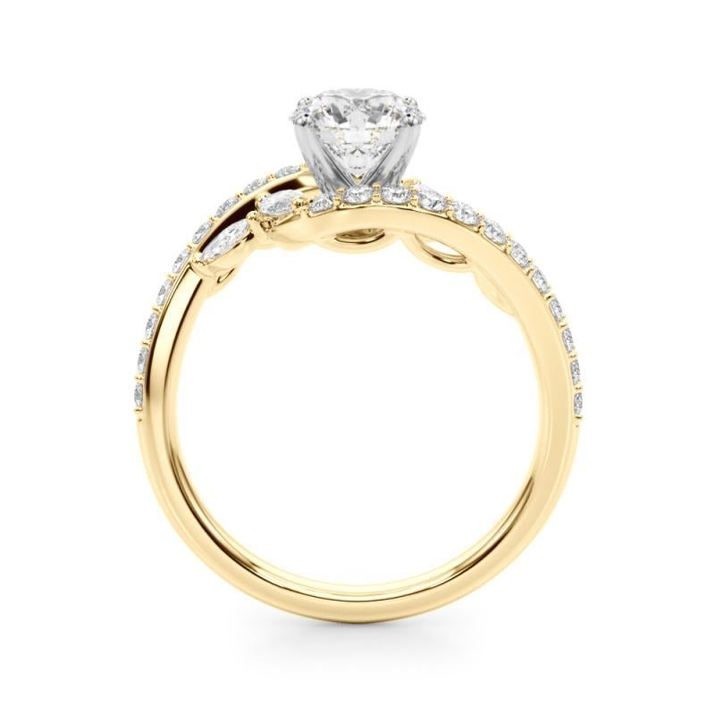 GIA 1,51 Carati Rotondo Curvo Bypass Foglia e Vite Anello con Diamante in Oro Giallo 18K In condizioni Nuovo in vendita a New York, NY