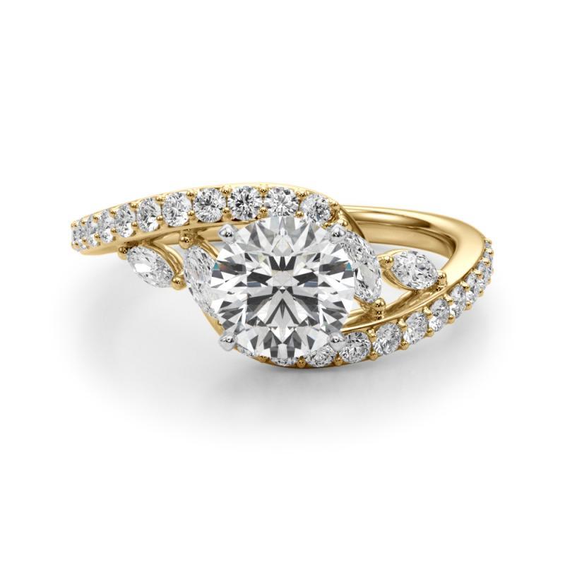 GIA 1,51 Carati Rotondo Curvo Bypass Foglia e Vite Anello con Diamante in Oro Giallo 18K in vendita 1