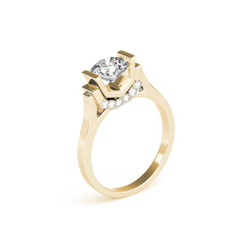 Donna GIA 1,51 Carati Rotondi Decorati Gallery (a) Gallery Anello con Diamante in Oro Giallo 18K in vendita