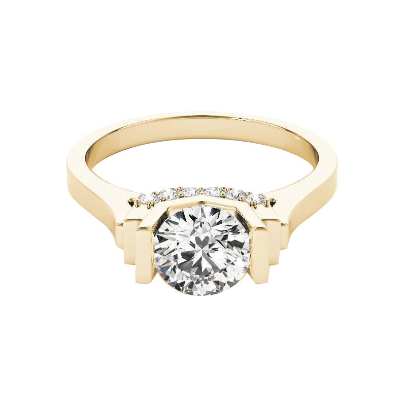 GIA 1.51 Carat Round Decorated Gallery Art Deco 18K Yellow Gold Diamond Ring