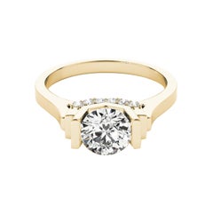 GIA 1.51 Carat Round Decorated Gallery Art Deco 18K Yellow Gold Diamond Ring