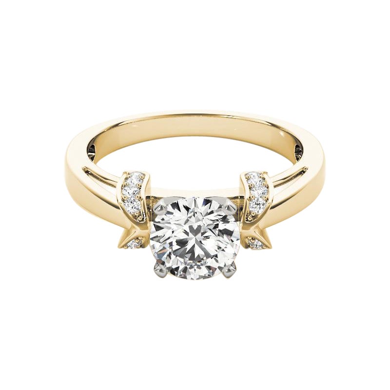 GIA 1,51 Carati Nastro Pave Rotondo Aperto Cattedrale Anello con Diamante in Oro Giallo 18K