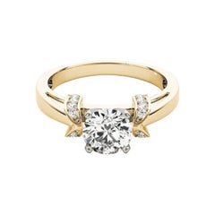 GIA 1,51 Carati Nastro Pave Rotondo Aperto Cattedrale Anello con Diamante in Oro Giallo 18K