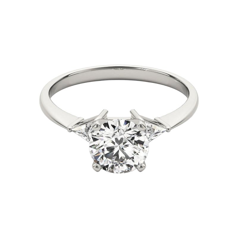 GIA 1.51 Carat Round Three-Stone Trillion Cut  Diamond Ring