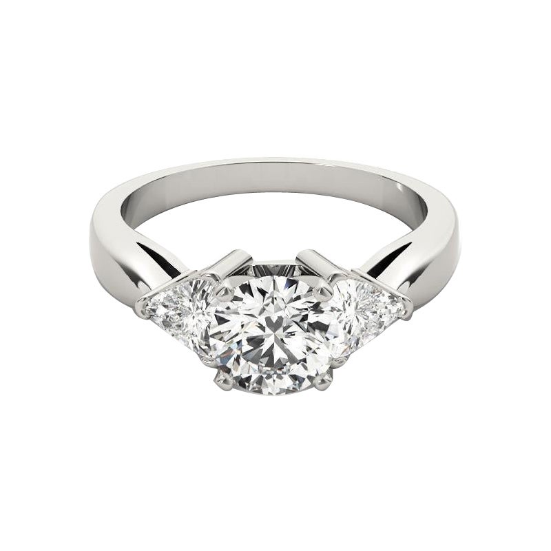 GIA 1.51 Carat Round Trillion Cut Three-Stone 18K White Gold Diamond Ring