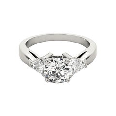 GIA 1.51 Carat Round Trillion Cut Three-Stone 18K White Gold Diamond Ring
